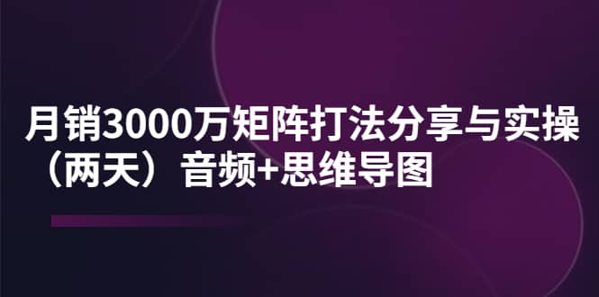 某线下培训：月销3000万矩阵打法分享与实操（两天）音频 思维导图-自由之翼资源网