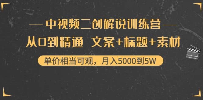 中视频二创解说训练营：从0到精通 文案 标题 素材-自由之翼资源网