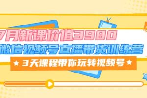 微信视频号直播带货训练营，3天课程带你玩转视频号：7月新课价值3980