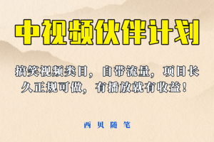 中视频伙伴计划玩法！长久正规稳定，有播放就有收益！搞笑类目自带流量