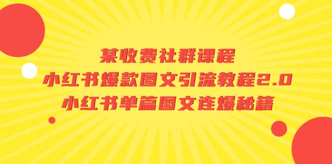 某收费社群课程：小红书爆款图文引流教程2.0 小红书单篇图文连爆秘籍-自由之翼资源网