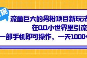 流量巨大的男粉项目新玩法，在QQ小世界里引流 一部手机即可操作，一天1000