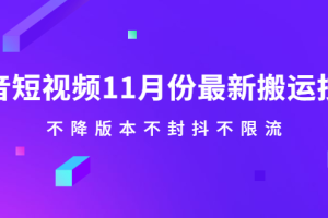 抖音短视频11月份最新搬运技术，不降版本不封抖不限流！【视频课程】