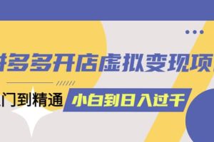 拼多多开店虚拟变现项目：入门到精通 从小白到日入1000（完整版）4月10更新