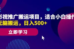 影视推广搬运项目，适合小白操作，无脑搬运，日入500